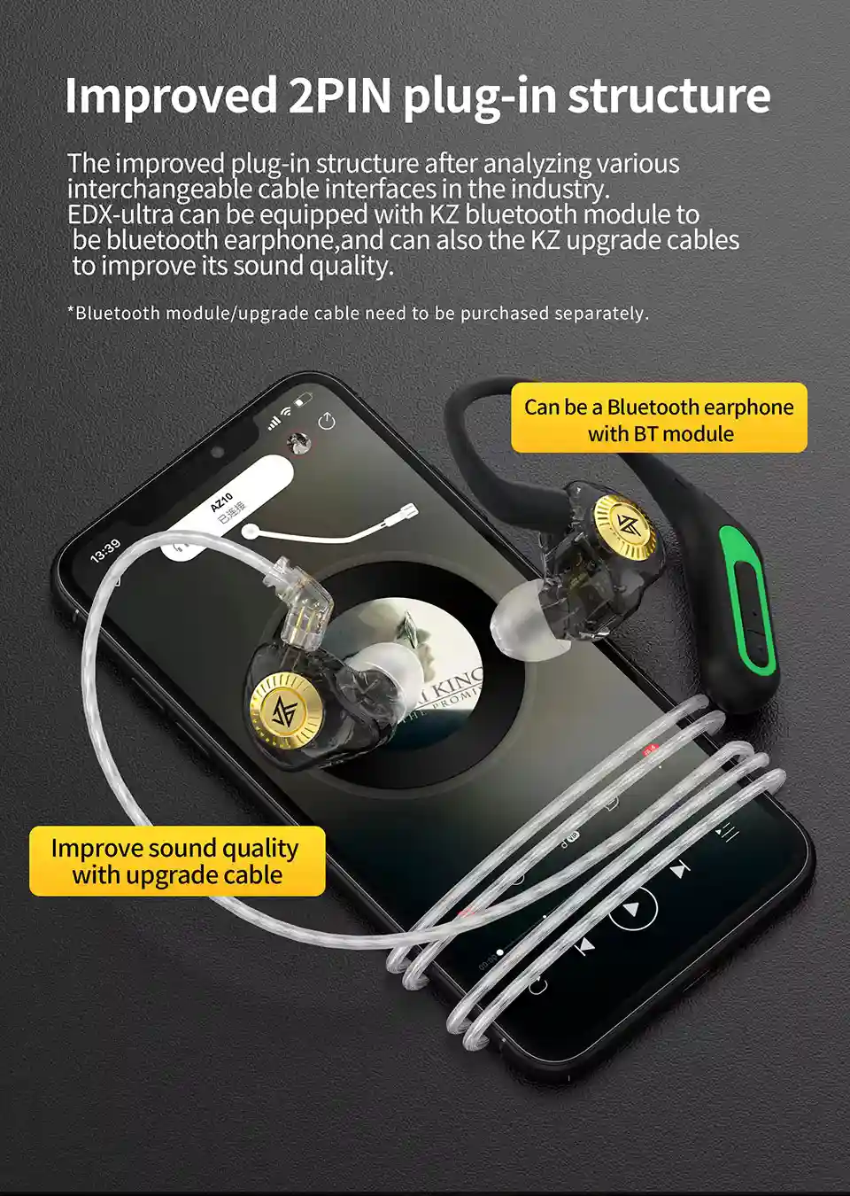 KZ EDX Ultra Hi-Fi Earphones - High-End Dynamic Driver & Resin Housing