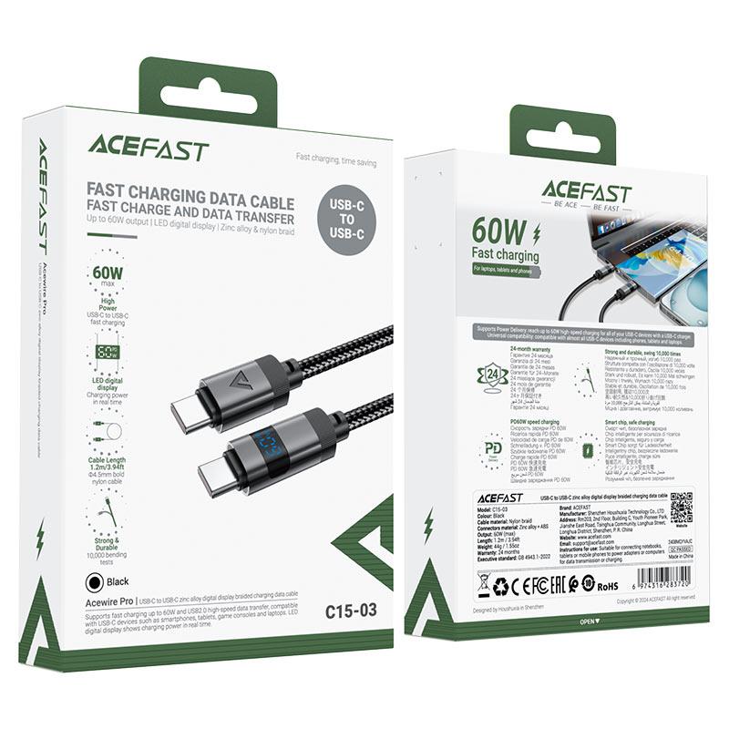 ACEFAST C15-03 60W Type-C to Type-C Fast Charging Cable with Digital LED Wattage Display price in bangladesh