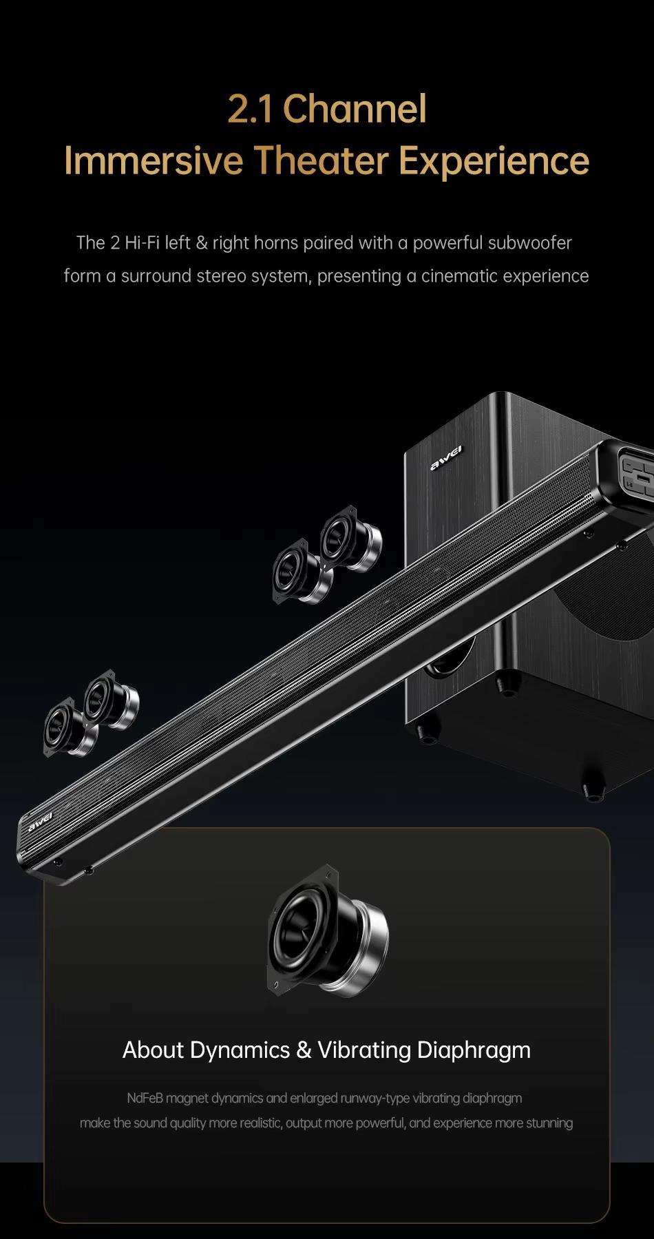 Awei KT22 160W 2.1 CH Home Theater Wireless Soundbar price in bangladesh