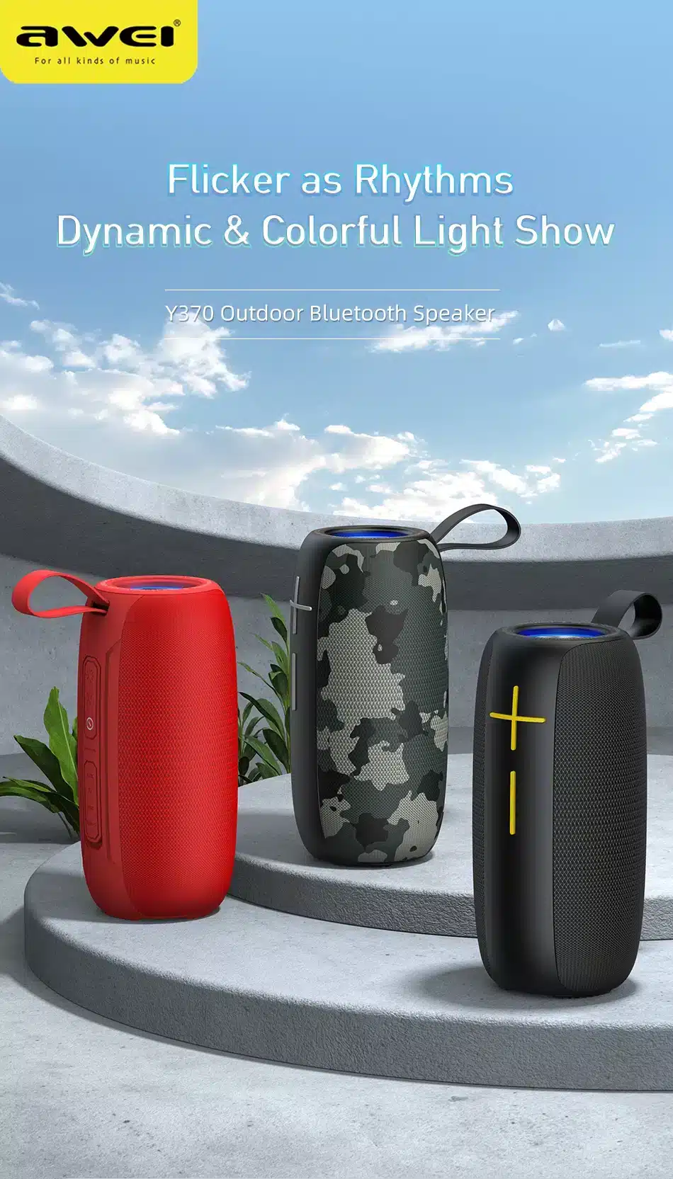 Awei Y370 Portable Bluetooth Speaker - 20W Rugged Outdoor Wireless Speaker with RGB Lights price in bangladesh