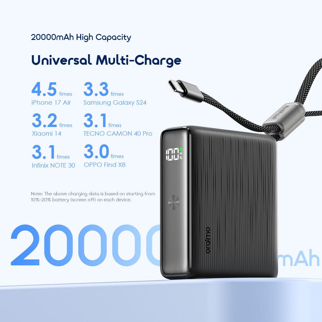 Oraimo PowerNova L21 20000mAh 30W Fast Charging Power Bank with Built-in Type-C Cable price in bangladesh