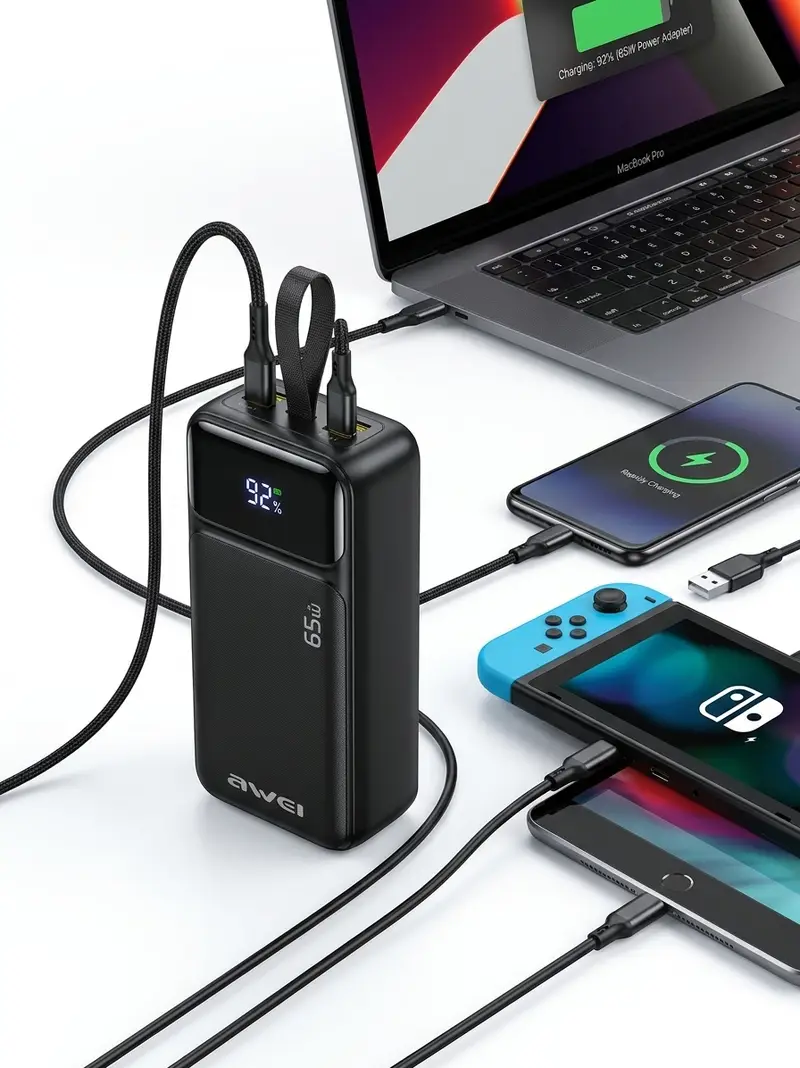 AWEI PA-108 65W 30000mAh Power Bank with Built-in Fast Charging Cable price in bangladesh