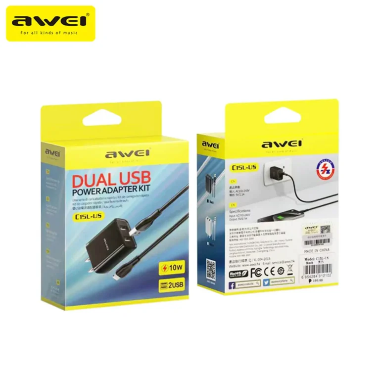 Awei C15L-US 10W Dual USB Wall Charger with 1m Lightning Cable