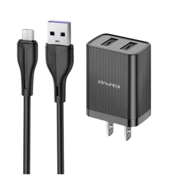 Awei C15M US 10W Dual USB Wall Charger Block with Micro USB Cable