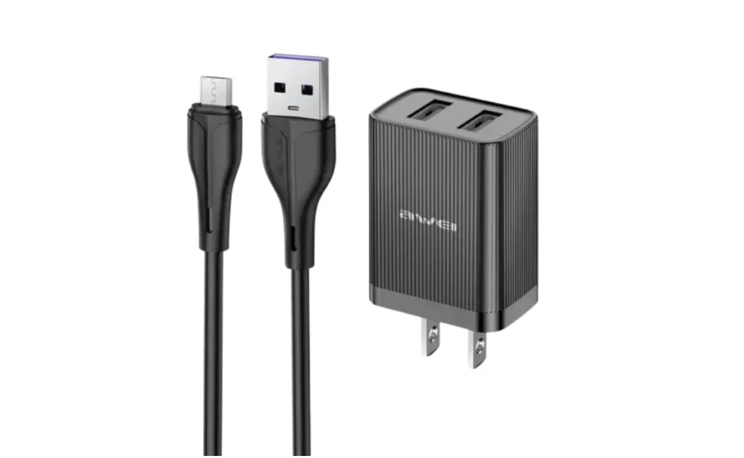 Awei C15M US 10W Dual USB Wall Charger Block with Micro USB Cable Awei C15M US 10W Dual USB Wall Charger Block with Micro USB Cable