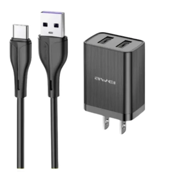 Awei C15T-US 10W Dual USB Wall Charger Adapter with 1m Type-C Cable