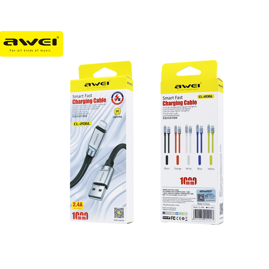 Awei CL-206L 2.4A Fast Charging USB to Lightning Cable (2) USB to Lightning cable