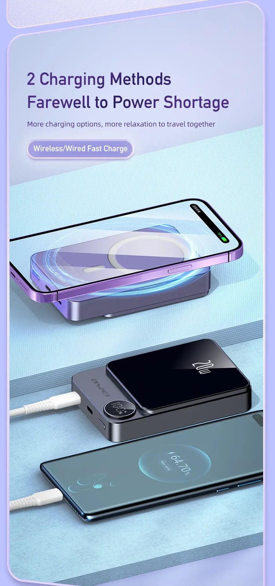 Awei P39K 10000mAh Magnetic Wireless Power Bank 20W price in bangladesh