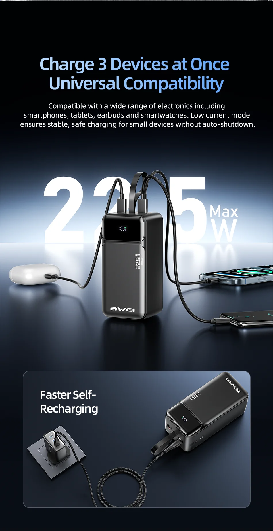 Awei PA-106 50000mAh 22.5W Super Fast Charging Power Bank with Digital Display price in bangladesh