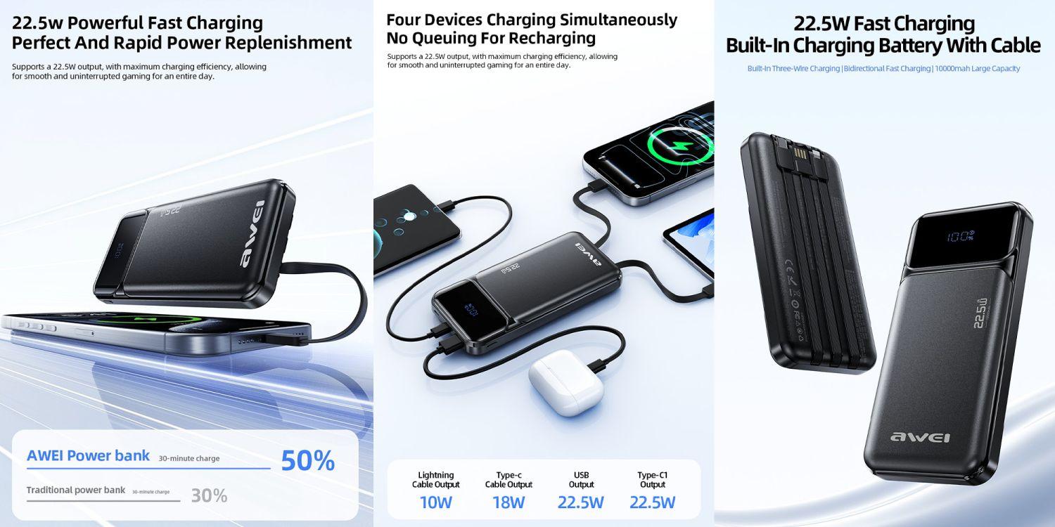 Awei PA-91 Powerbank 10000mAh 22.5W PD QC 3.0 price in bangladesh