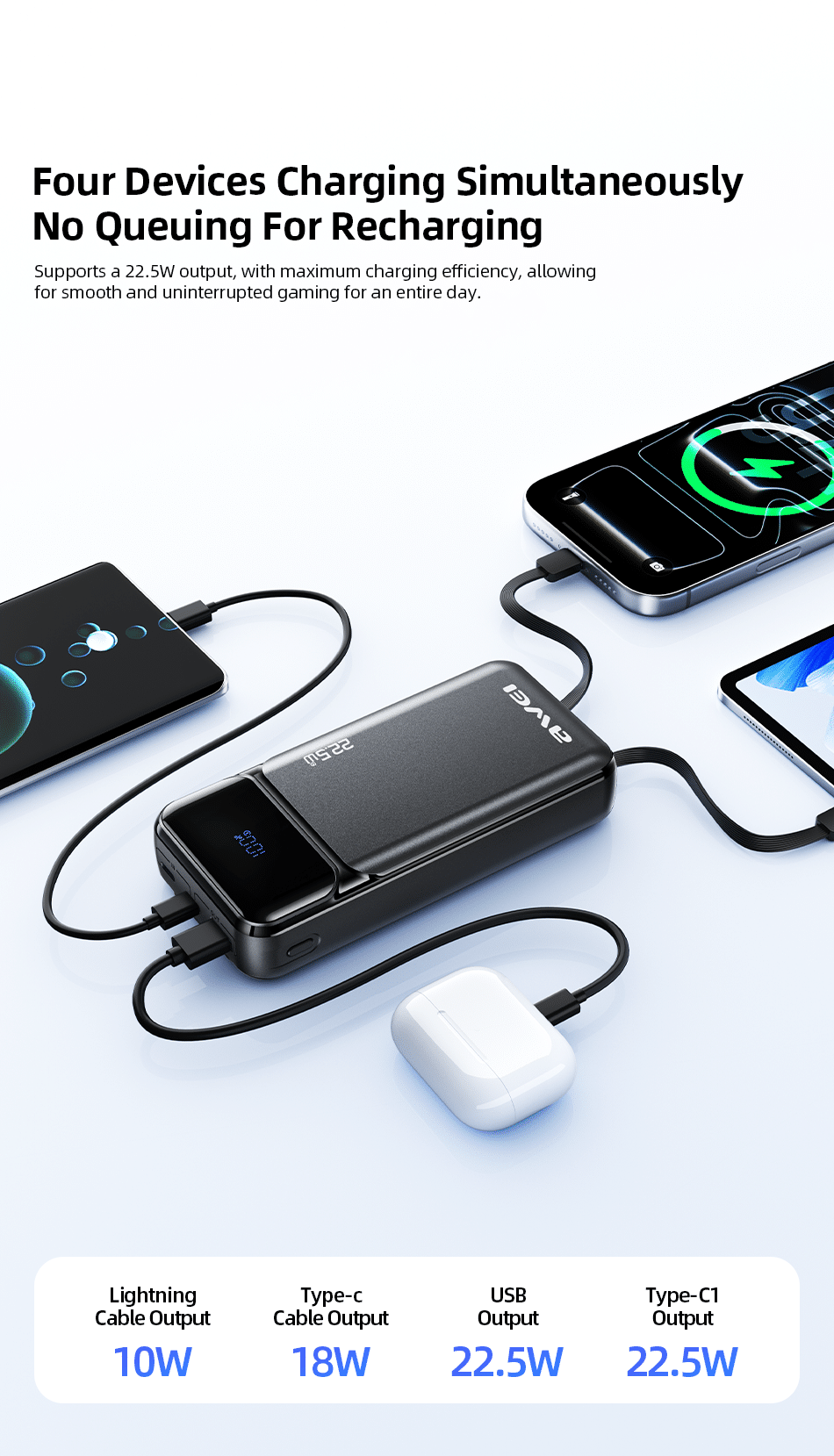 Awei PA-93 20000mAh Power Bank with Built-in Cables price in bangladesh
