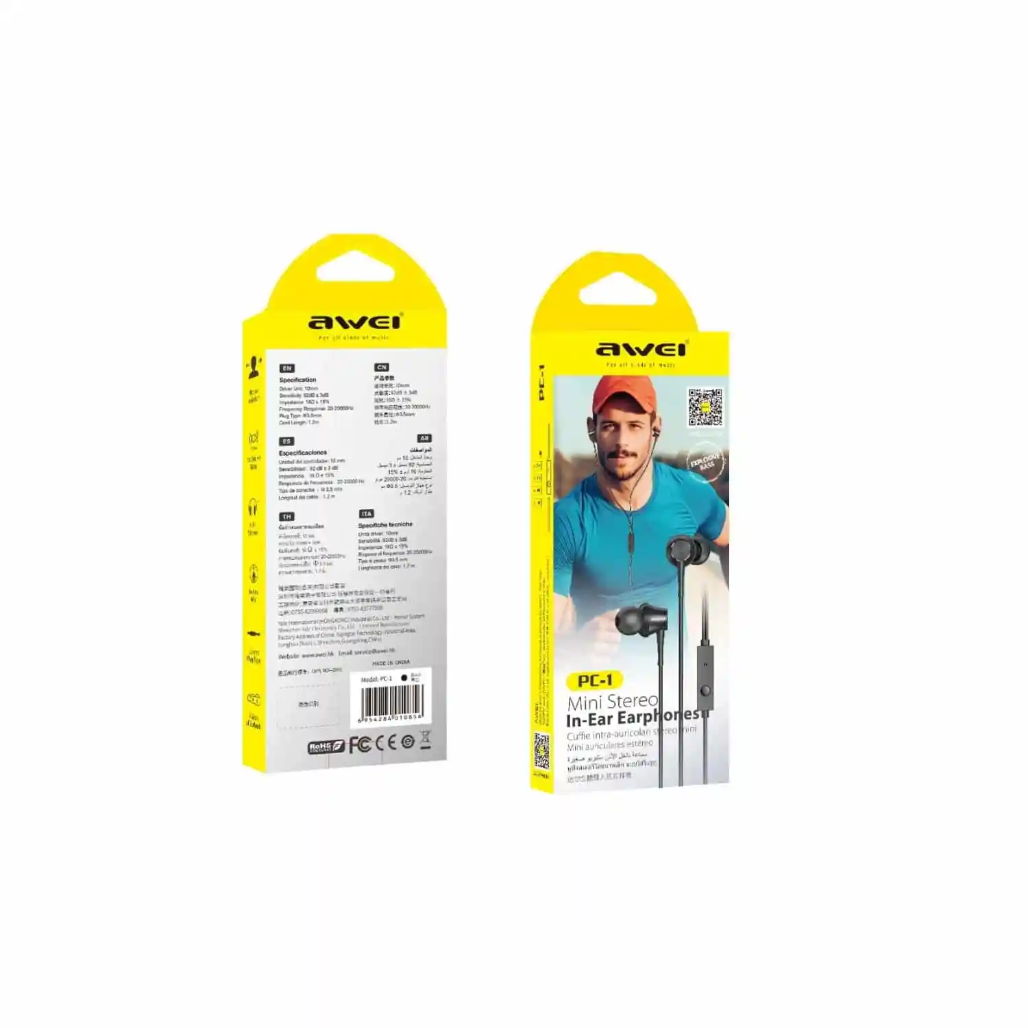 Awei PC-1 Sports Earphones Waterproof Wired Earbuds 3.5mm Headset with Mic price in bangladesh