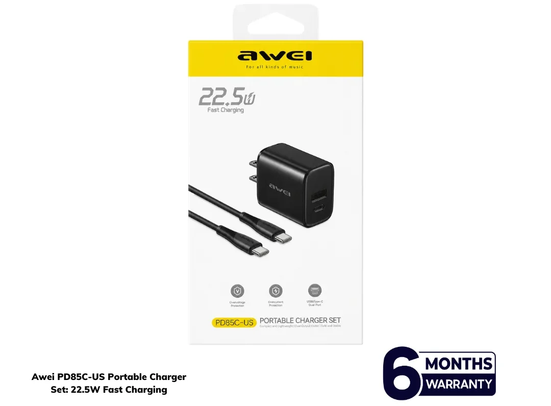 Awei PD85L-US 22.5W Fast Charger with Lightning Cable Combo