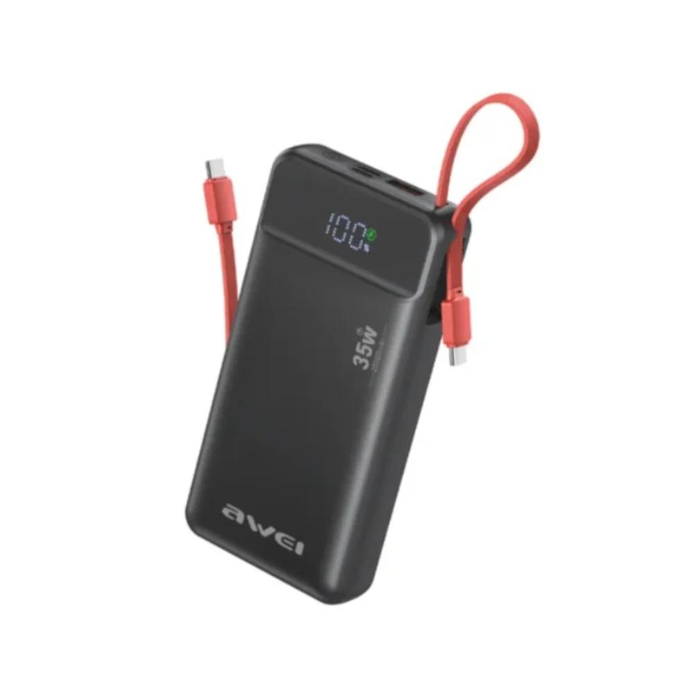 Awei S22 35W 20000mAh Power Bank with Built-in Type-C & Lightning Cables (1) Awei S22 35W 20000mAh Power Bank with Built-in Type-C & Lightning Cables