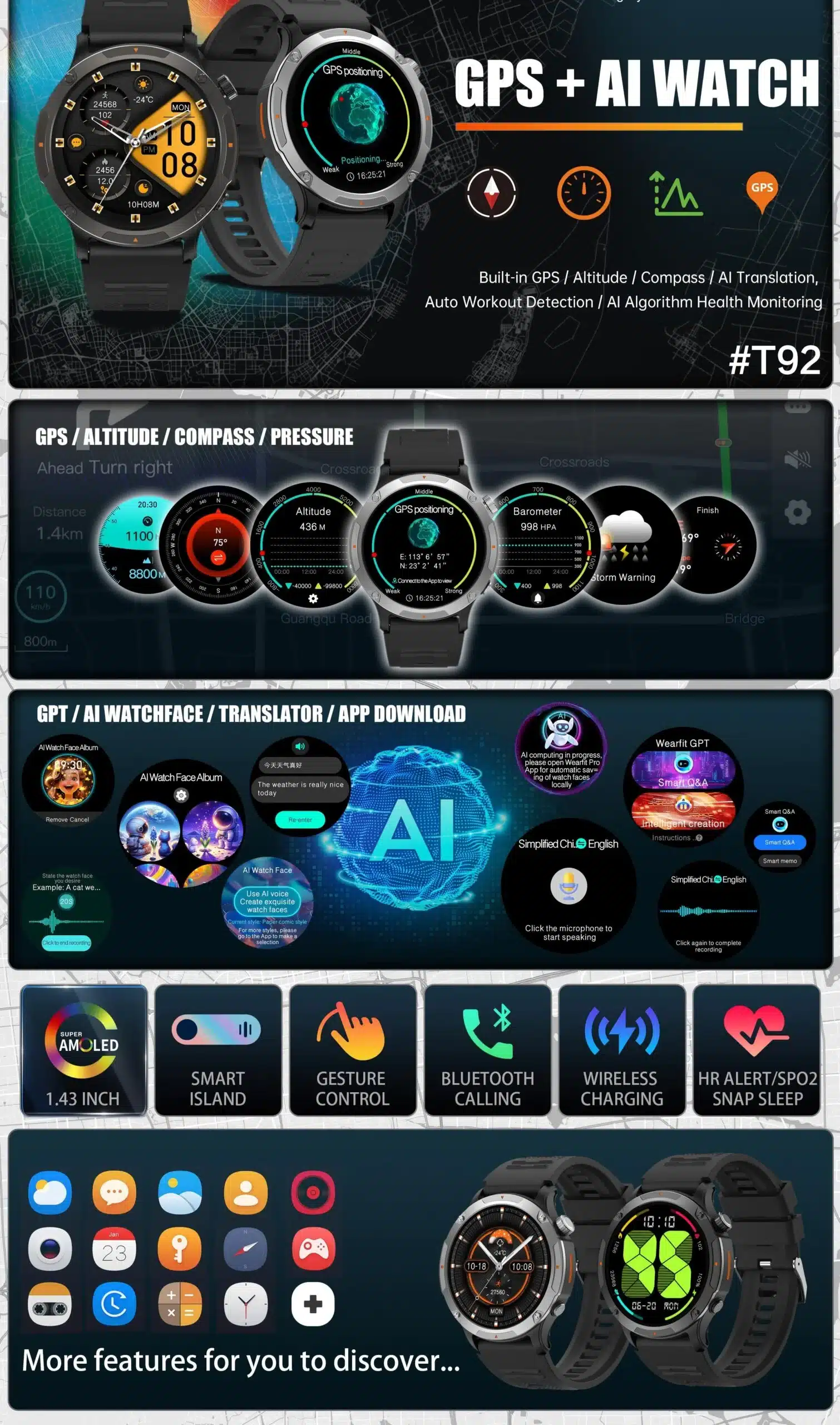 KFI GTR Rugged AMOLED Smartwatch with Built-in GPS & Dual Strap price in bangladesh