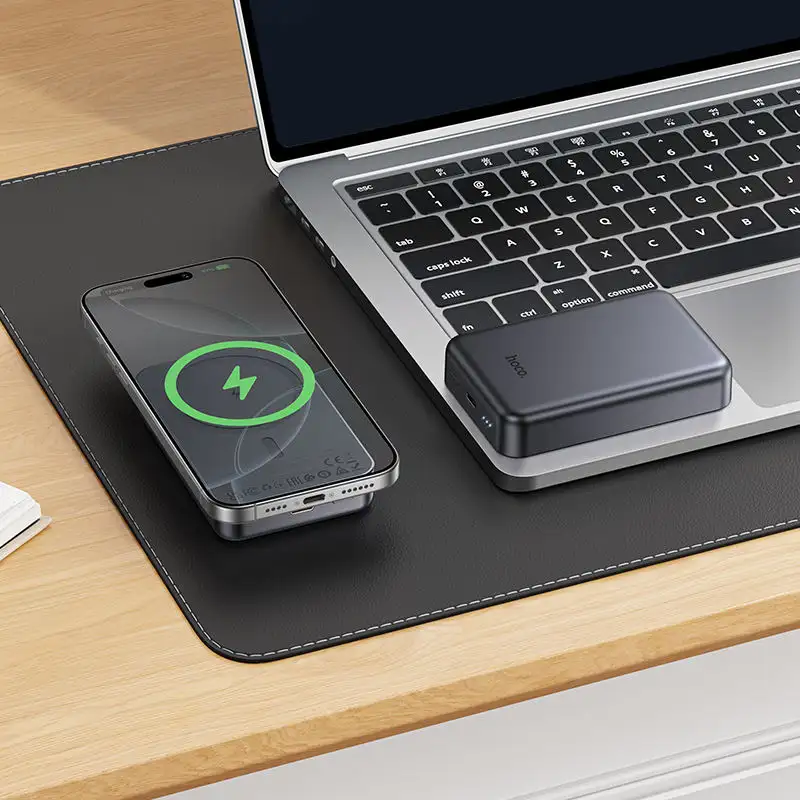 Hoco J160A 10000mAh MagSafe Power Bank attached to iPhone back