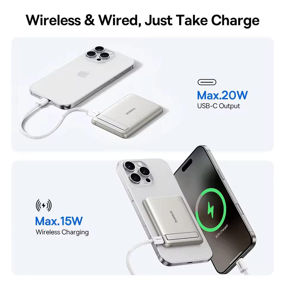 Baseus PicoGo AM31 Mini Magnetic Power Bank with Stand 20W 5000mAh