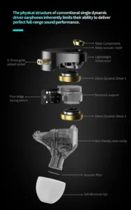 Close-up of KZ Castor Pro four-stage physical tuning switches 