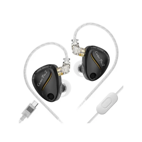 Person wearing KZ Castor Pro 2 tunable in-ear earphones with over-ear cable fit