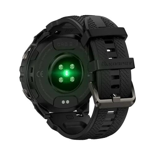Close-up view of Kospet ORB 2 smartwatch back sensor and charging pins