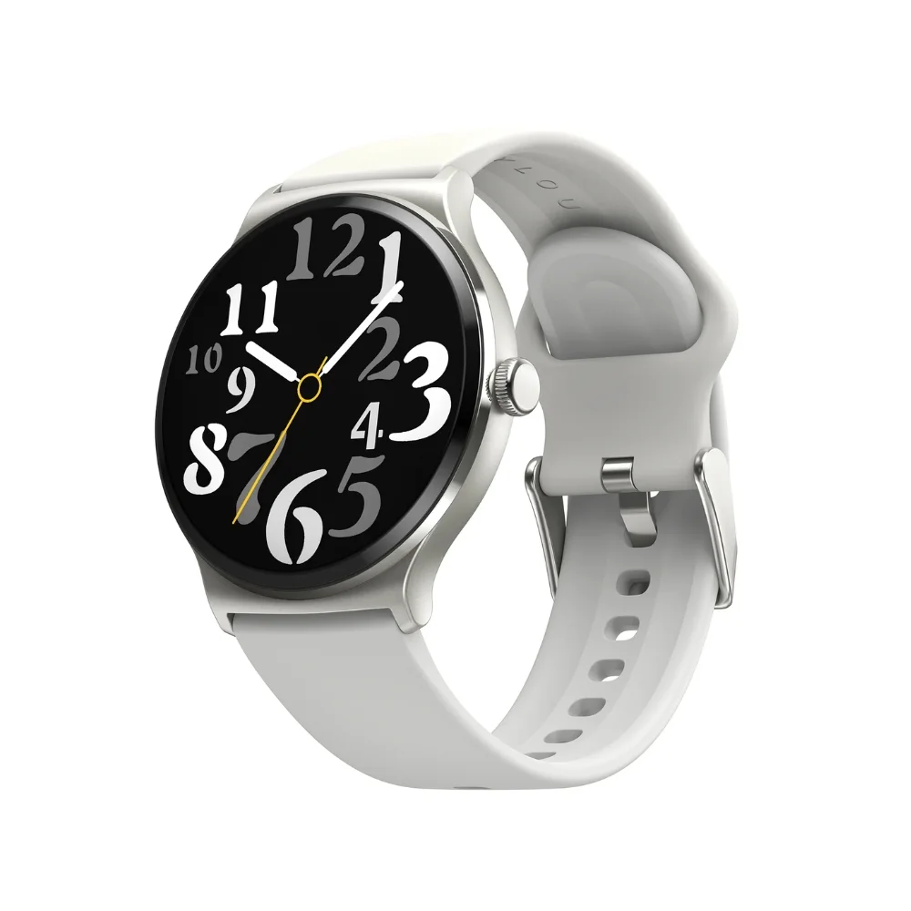Close-up view of Haylou Solar Lite smartwatch heart rate sensor and charging contacts